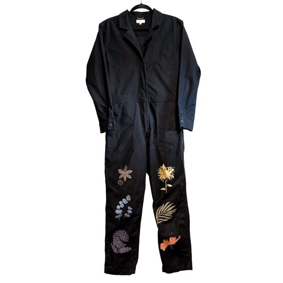 Roark Layover Jumpsuit Zip Front Black Floral Print Utility One Piece Size M - Picture 1 of 16